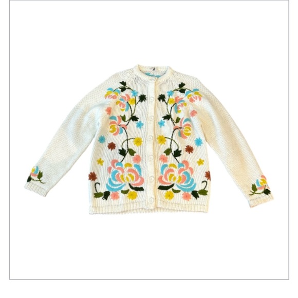 Vintage Acrylic Embroidered Floral Sweater Cardigan Made in Korea Size M - L - Picture 12 of 13